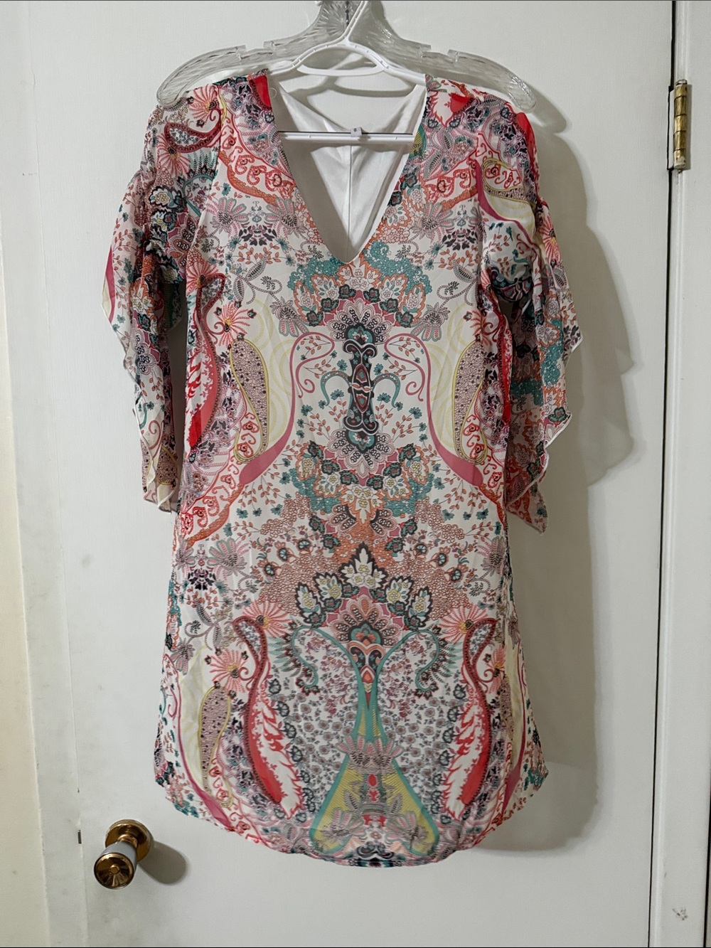 Auditions Paisley V-Neck Midi Dress in Cream, Pink and Teal